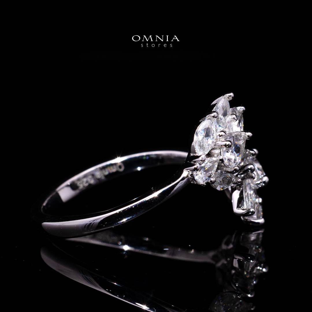 Lorraine White Leaf-Inspired Ring in 925 Silver with Premium Simulated Diamonds