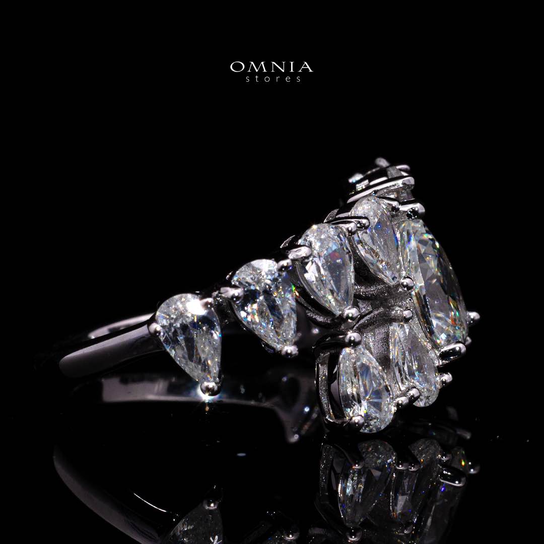 Cheska White Pear-Cut Halo Ring in 925 Silver with Premium Simulated Diamonds