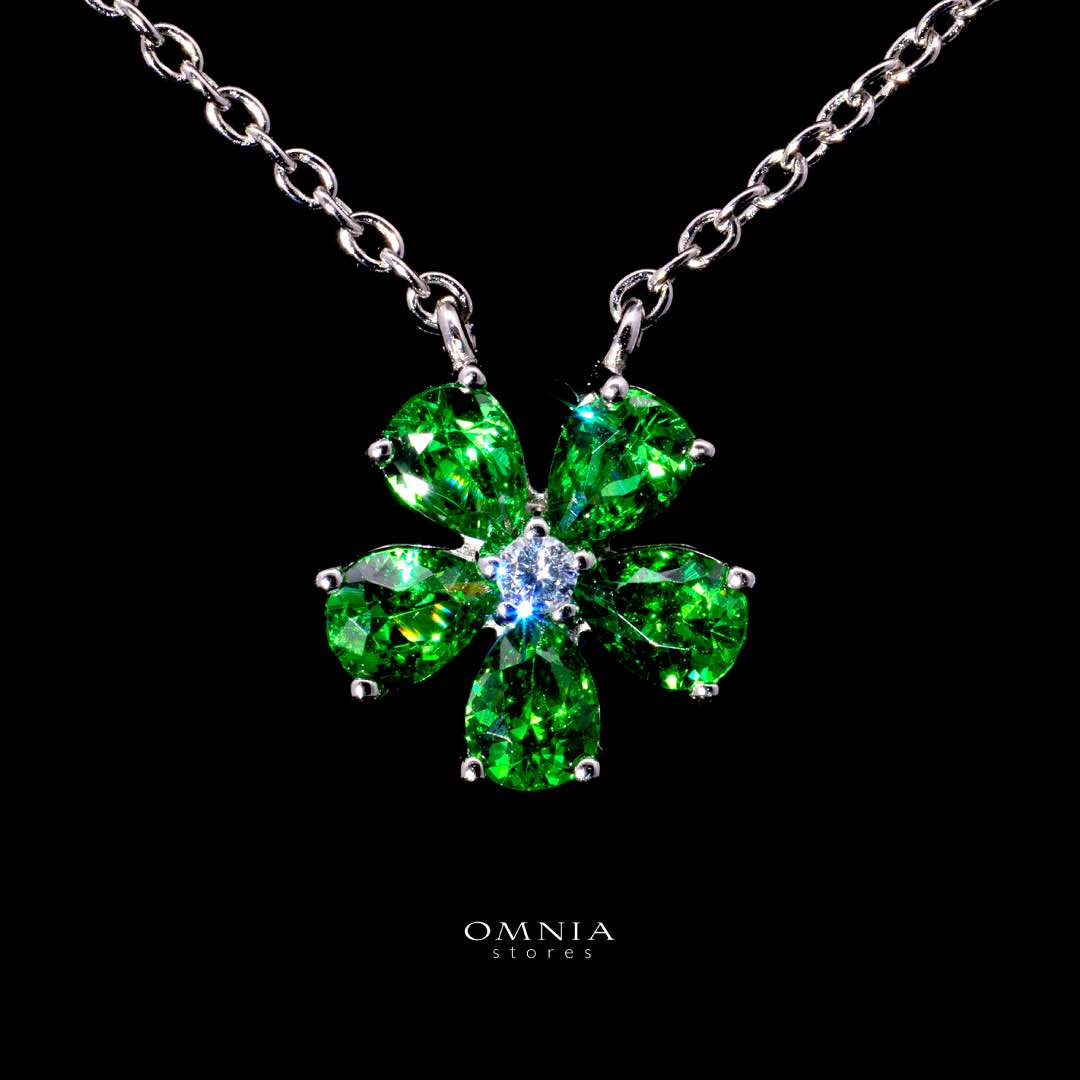 Omnia Emerald Bloom Necklace In 92.5 Silver with High Quality Simulated Diamonds