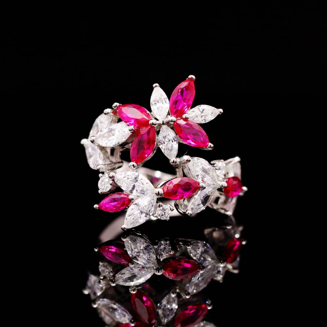 Omnia Abla Maroon Bridal Set in 925 Silver with Marquise and Pear-Cut High-Quality Simulated Diamonds - OMNIASTORES UAE