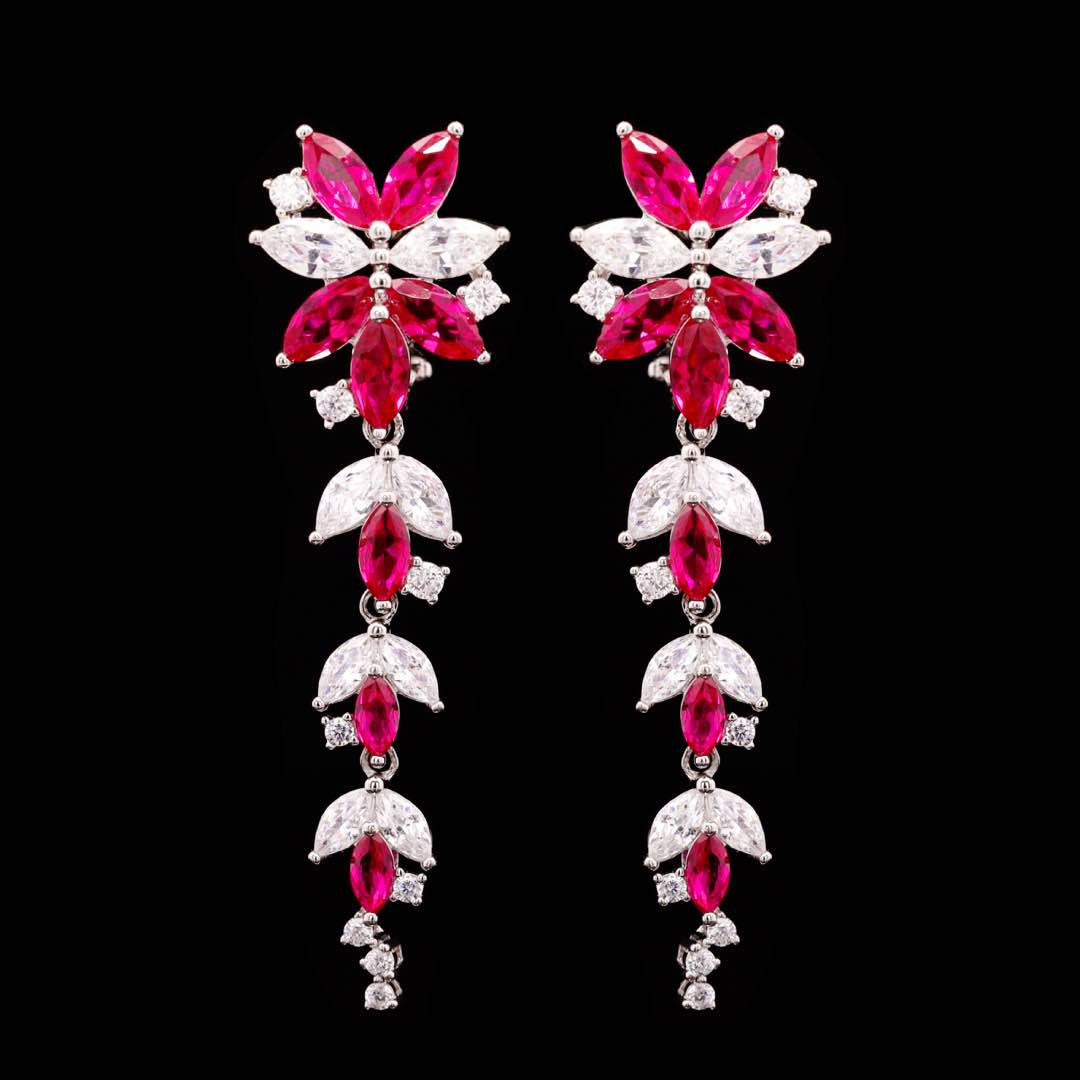 Omnia Abla Maroon Bridal Set in 925 Silver with Marquise and Pear-Cut High-Quality Simulated Diamonds - OMNIASTORES UAE