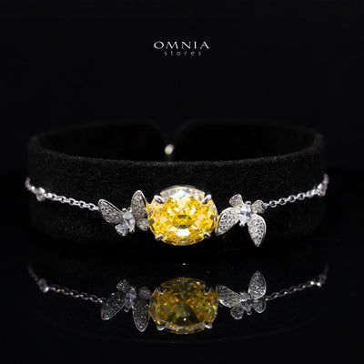 Omnia Maysun Yellow Bracelet In 92.5 Silver High Quality Simulated Diamonds