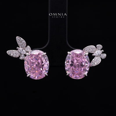 Omnia Maysun Pink Earrings in 925 Silver with High Quality Simulated Diamonds