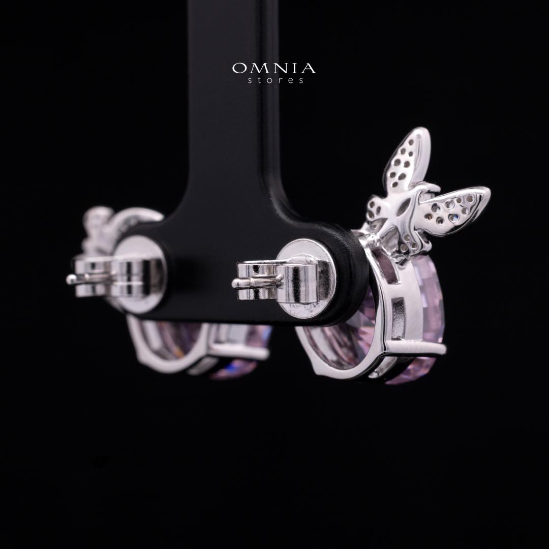 Omnia Maysun Pink Earrings in 925 Silver with High Quality Simulated Diamonds
