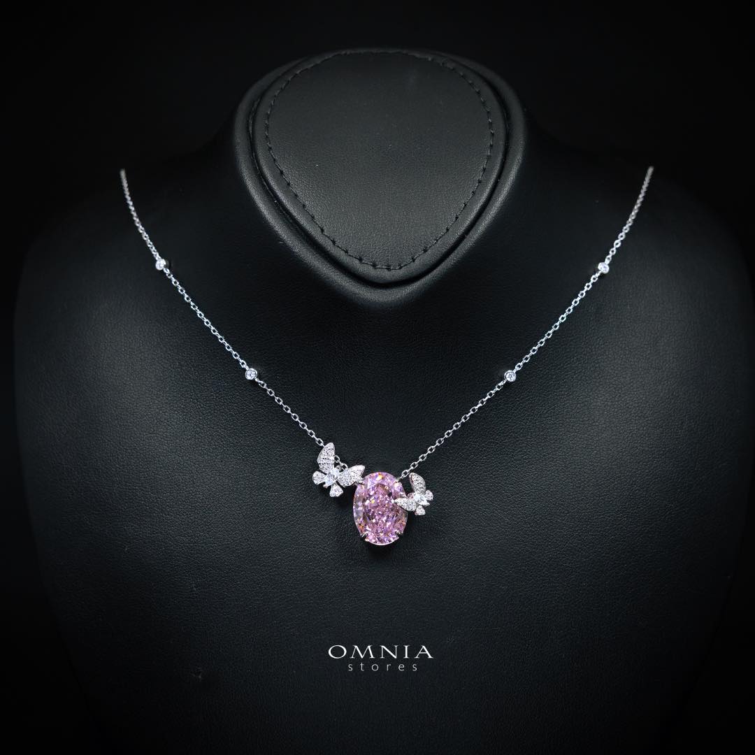 Omnia Maysun Pink Necklace in 925 Silver with High Quality Simulated Diamonds