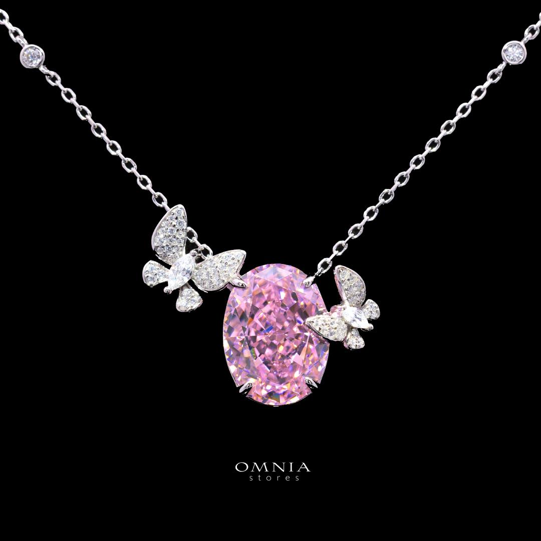 Omnia Maysun Pink Necklace in 925 Silver with High Quality Simulated Diamonds