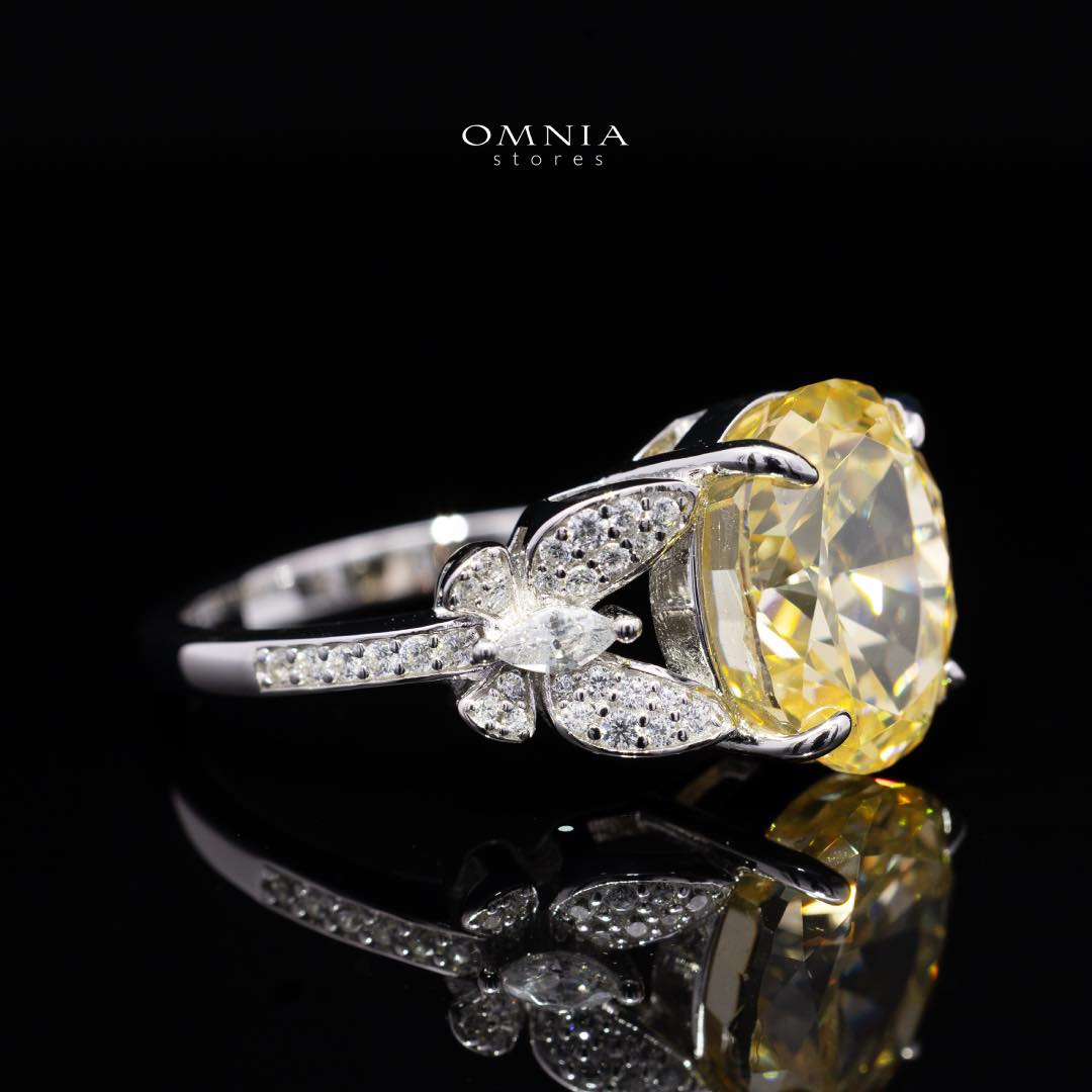 Omnia Maysun Yellow Ring In 92.5 Silver High Quality Simulated Diamonds - OMNIASTORES UAE
