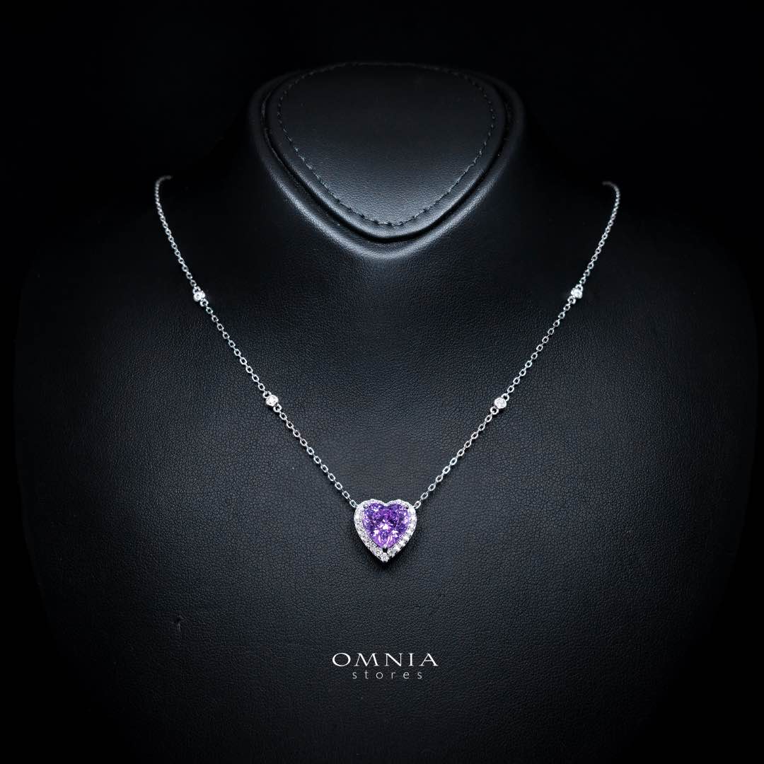Samiha Purple Heart Necklace In 925 Silver High Quality Simulated Diamonds