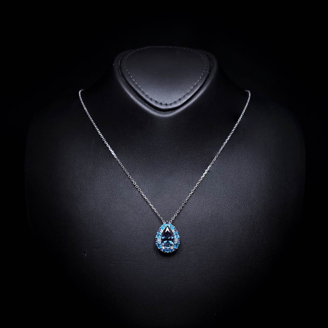 Sireesha Elegant Blue Cluster Pendant Necklace in 925 Sterling Silver with Premium Simulated Diamond