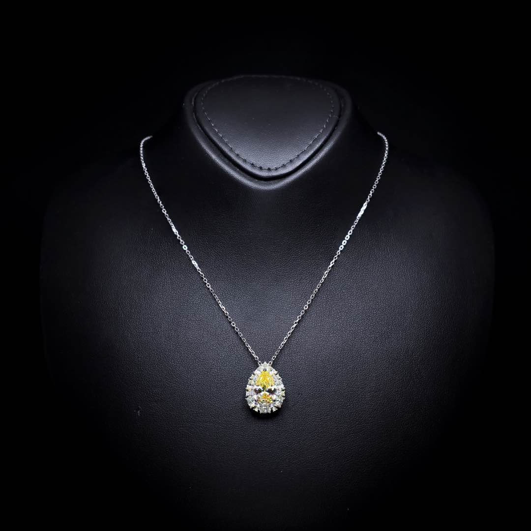 Sireesha Elegant Yellow Cluster Pendant Necklace in 925 Sterling Silver with Premium Simulated Diamond
