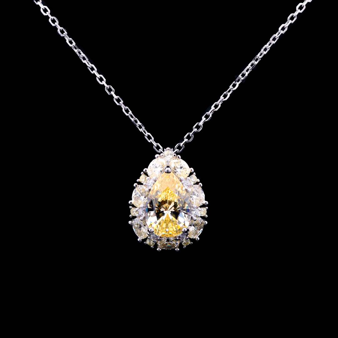 Sireesha Elegant Yellow Cluster Pendant Necklace in 925 Sterling Silver with Premium Simulated Diamond