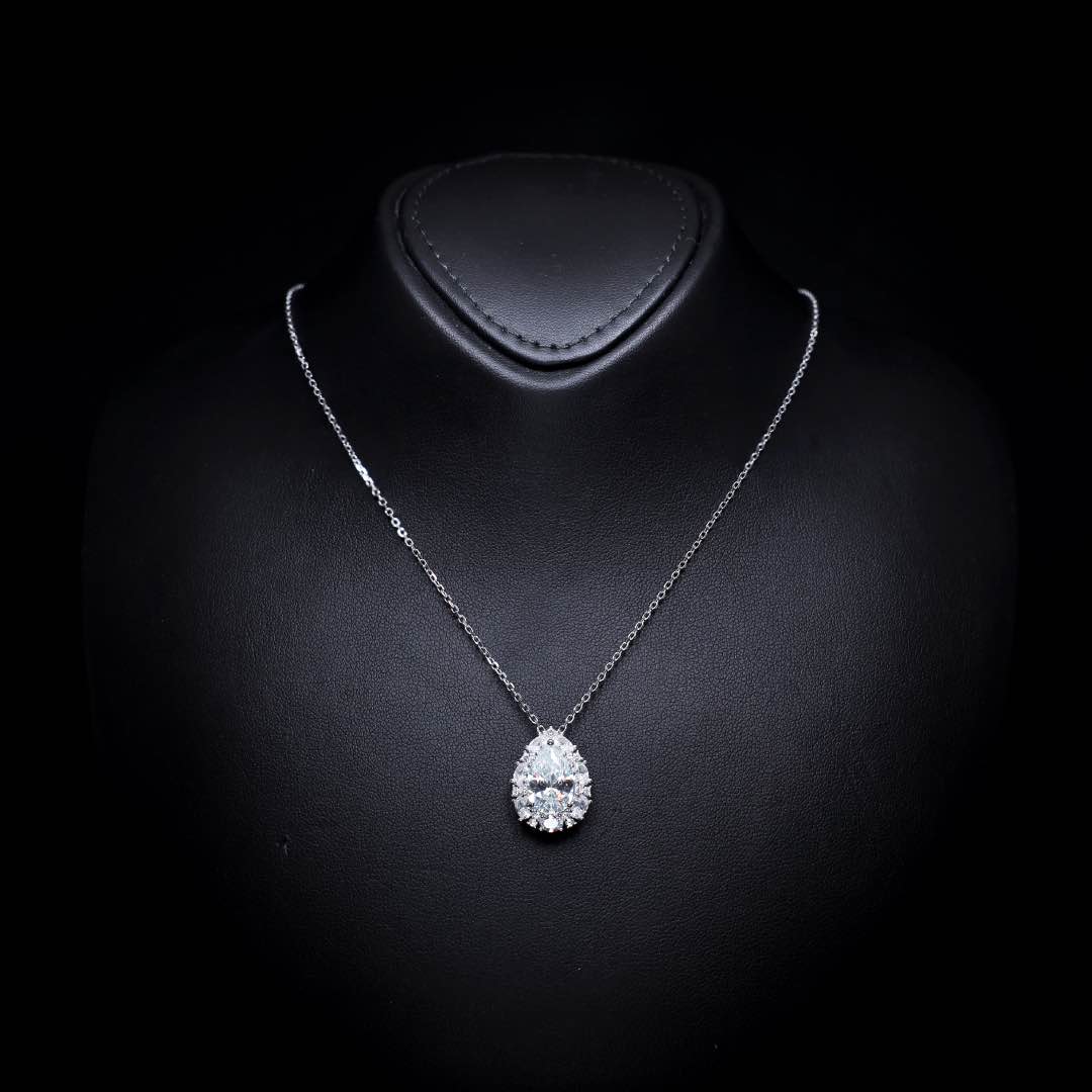 Sireesha Elegant Silver Cluster Pendant Necklace in 925 Sterling Silver with Premium Simulated Diamond