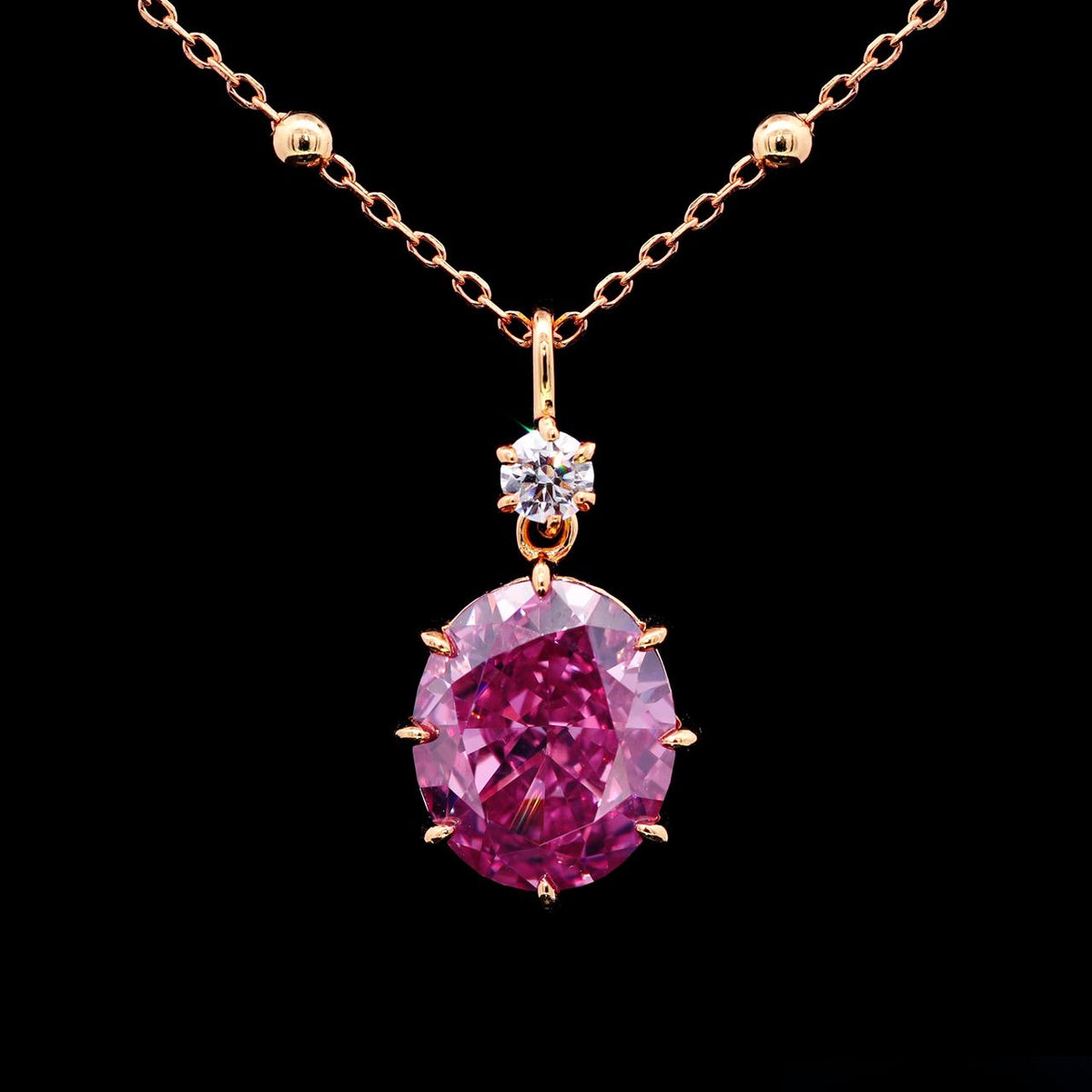 Sahala Pink Necklace with Certificate | High-Quality Simulated Diamonds in 925 Sterling Silver, Gold Plated