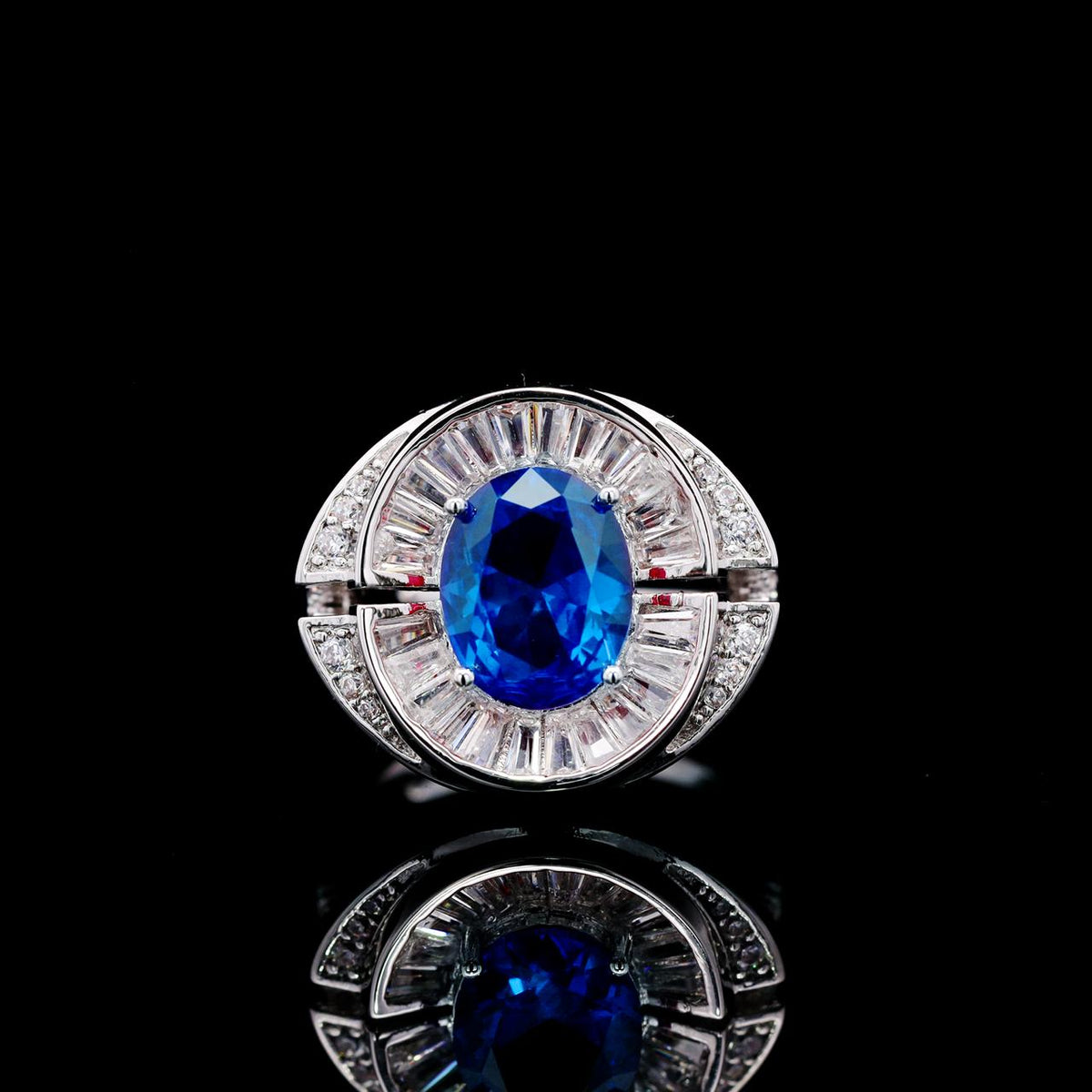 Shahina Blue Luxury Bridal Ring with High-Quality Zircon Stones, Rhodium-Plated
