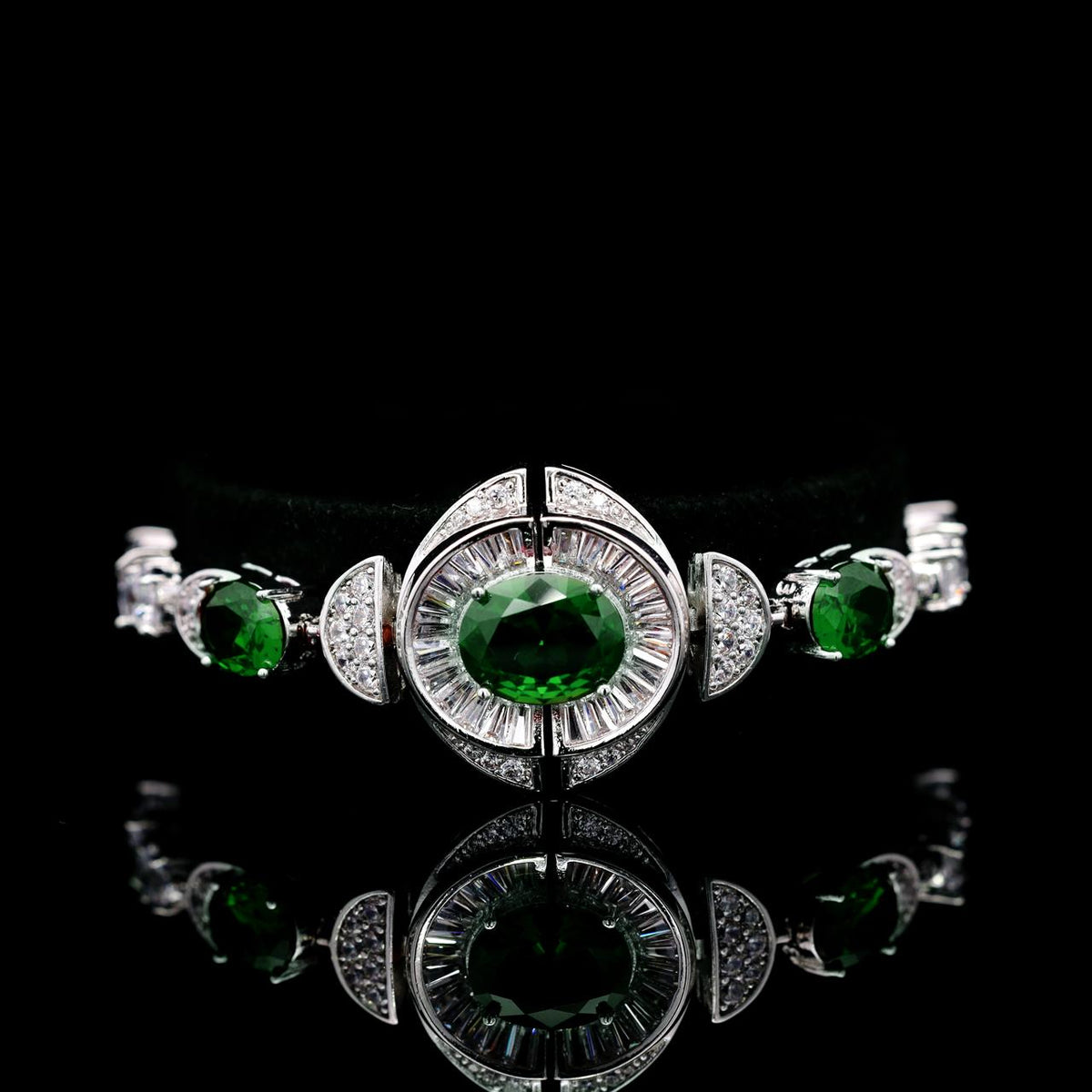 Shahina Green Luxury Bridal Bracelet with High-Quality Zircon Stones, Rhodium-Plated