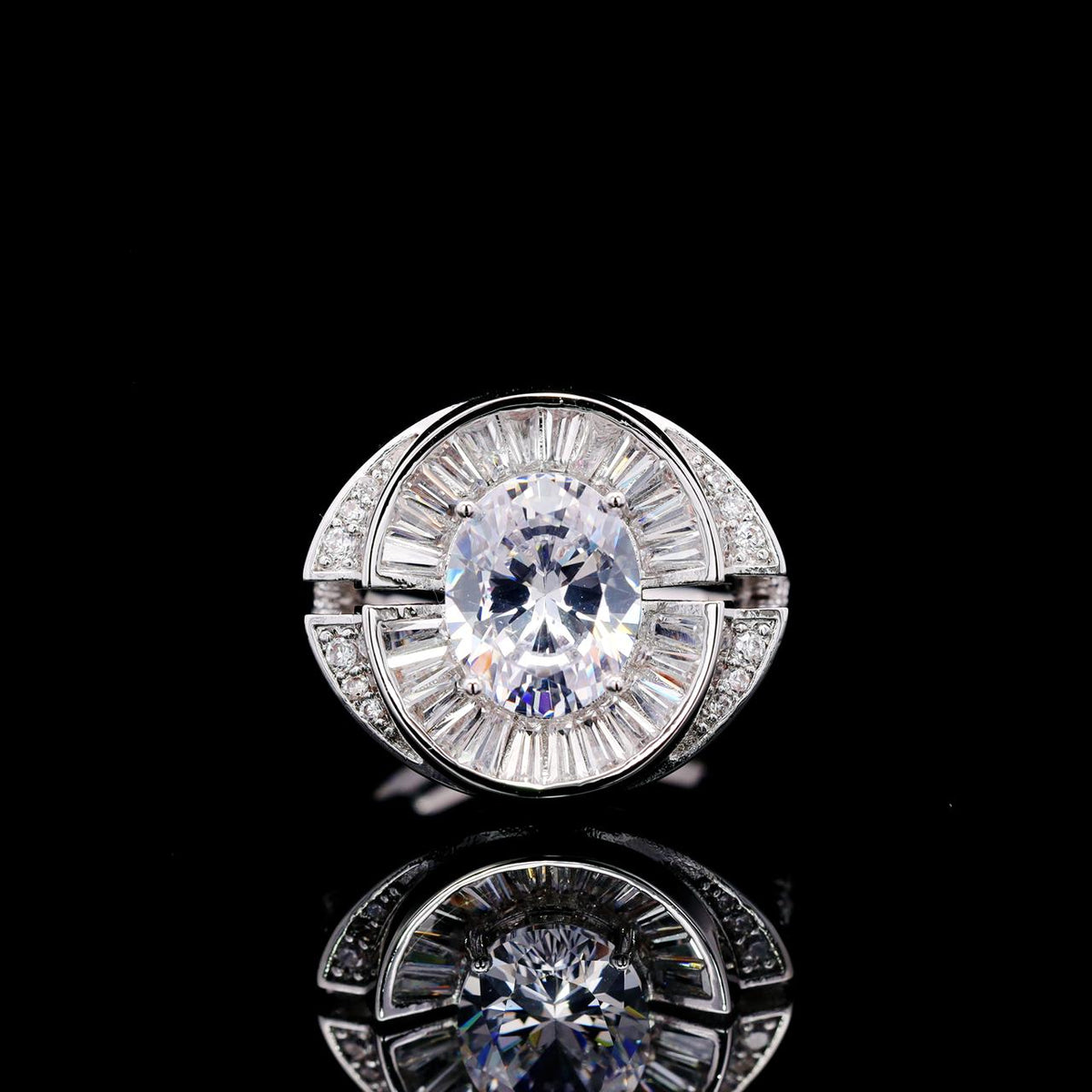 Shahina White Luxury Bridal Ring with High-Quality Zircon Stones, Rhodium-Plated