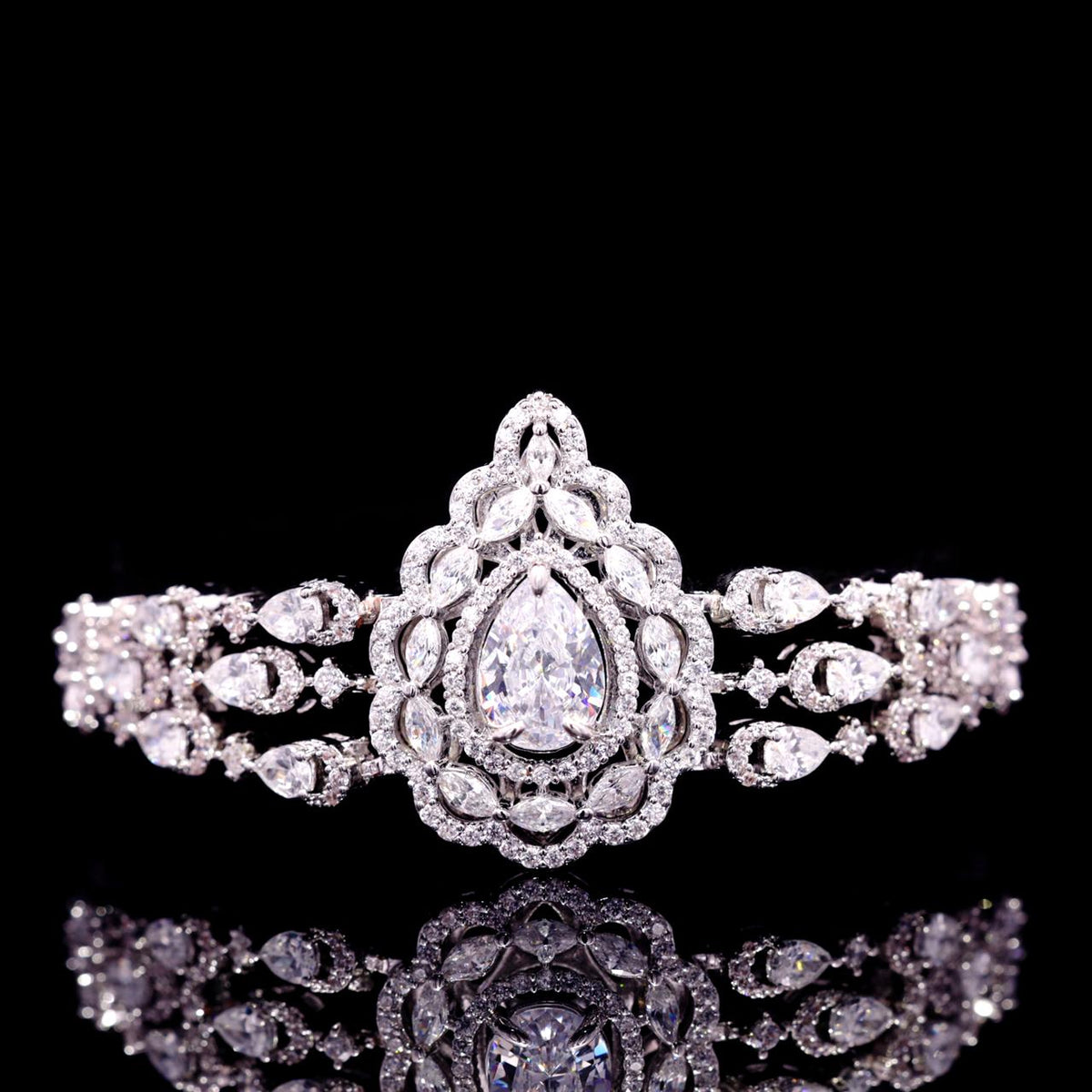 Sylvia Luxury Bridal Bracelet with High-Quality Zircon Stones Rhodium-Plated Finish