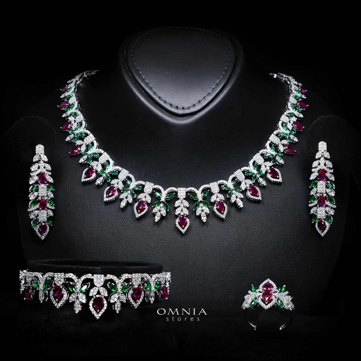 Simra Multicolor Luxury Bridal Full Set with High-Quality Simulated Diamonds – Rhodium Plated
