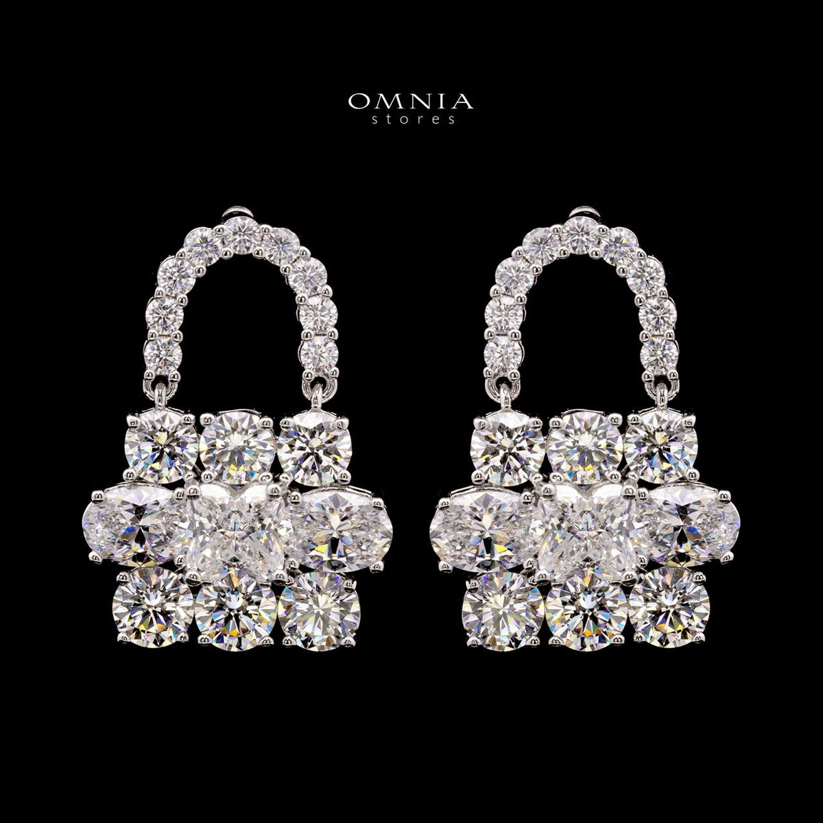 Aila White Lock Design Earrings with High-Quality Premium Simulated Diamonds in 925 Sterling Silver