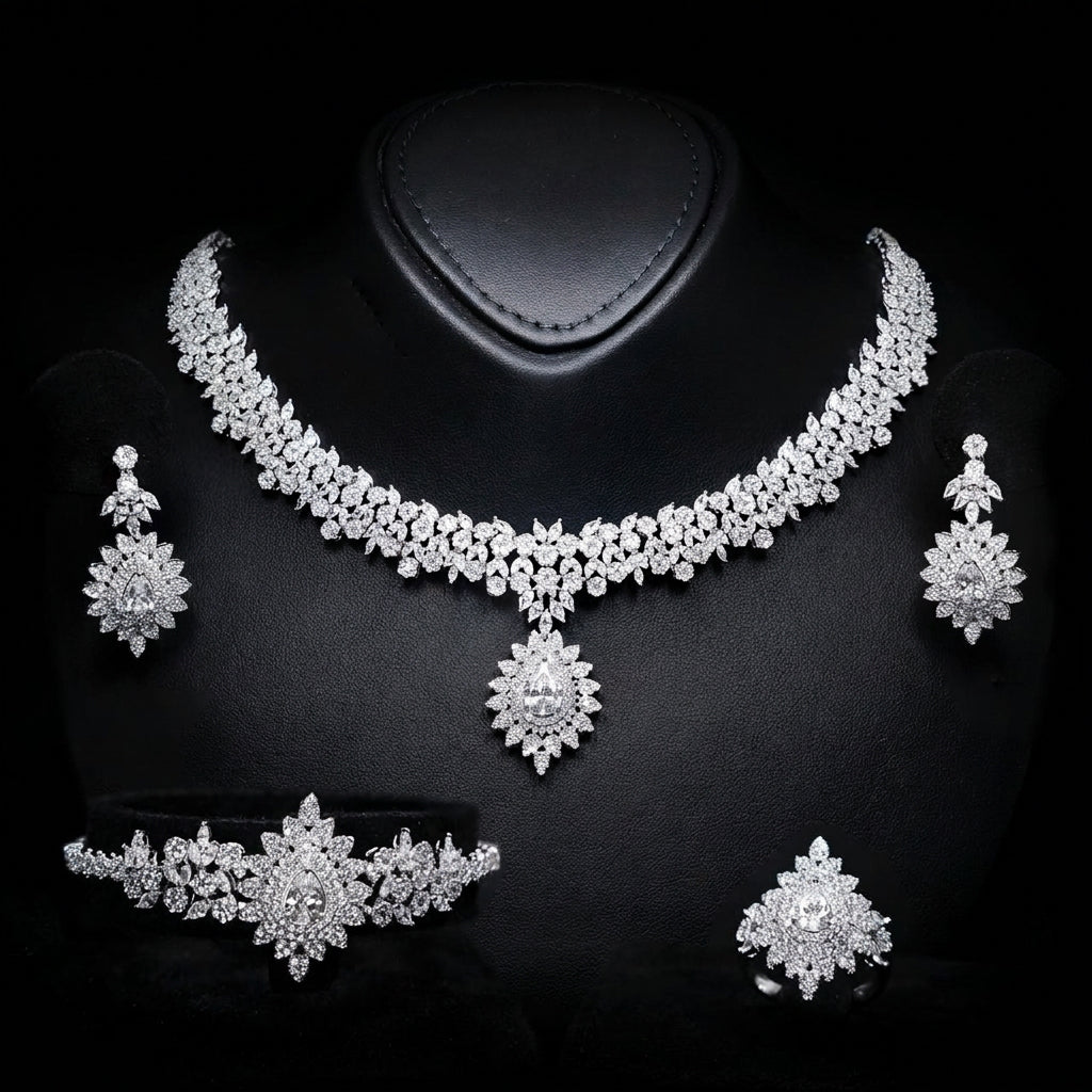 Omnia Ayrine White Luxury Bridal Full Set In High Quality Zircon Stone Premium Rhodium Plated