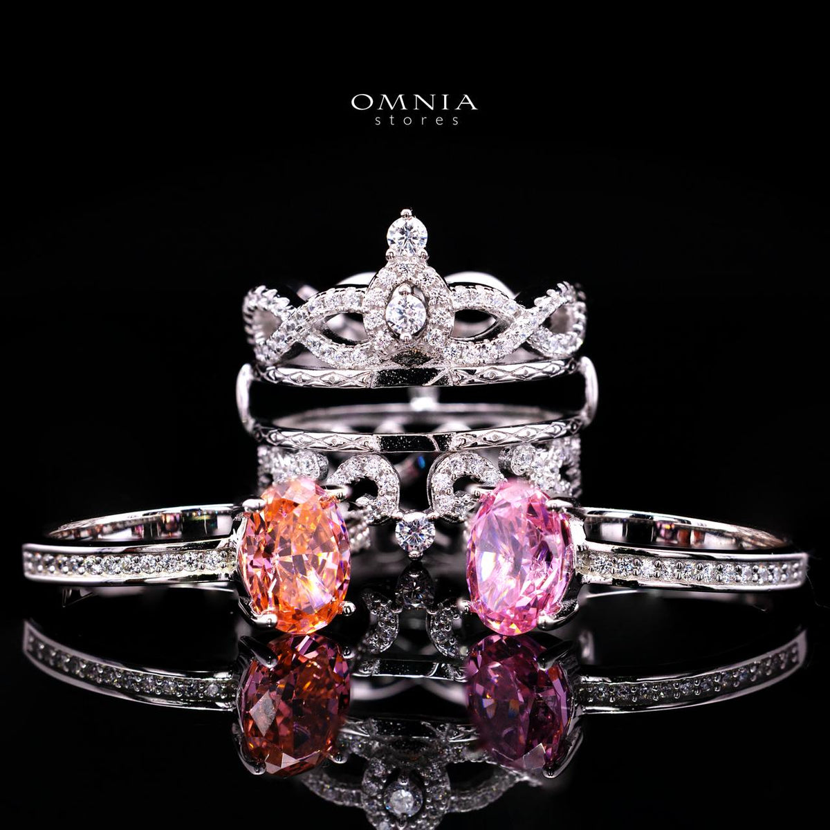 Carlyn Royal Crown Interchangeable Ring Set with Certified Premium Simulated Diamonds in 925 Sterling Silver