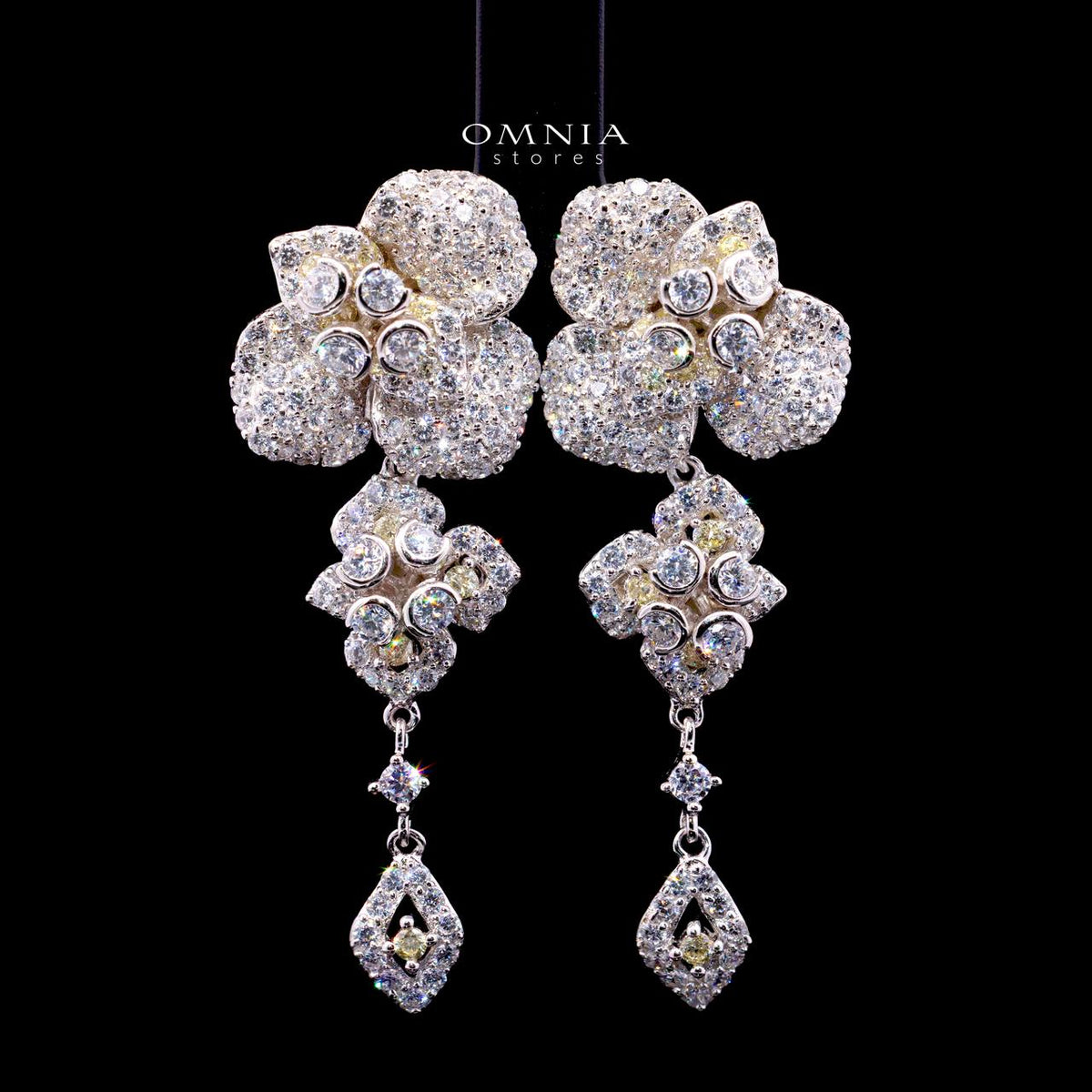 Ahlam Floral Earrings in 925 Sterling Silver with High-Quality Simulated Diamonds