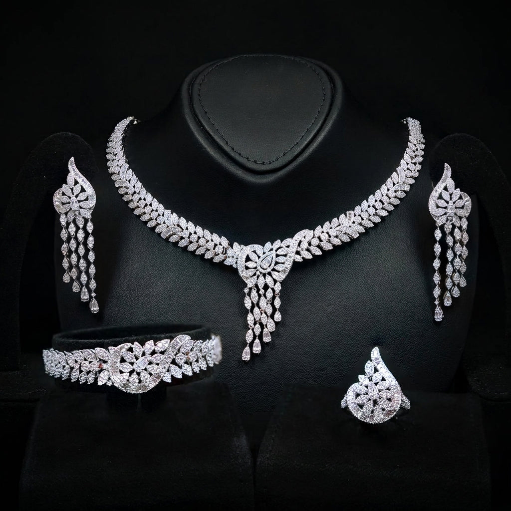 Omnia Lorelai White Luxury Bridal Full Set with High Quality Zircon Stone Premium Rhodium Plated