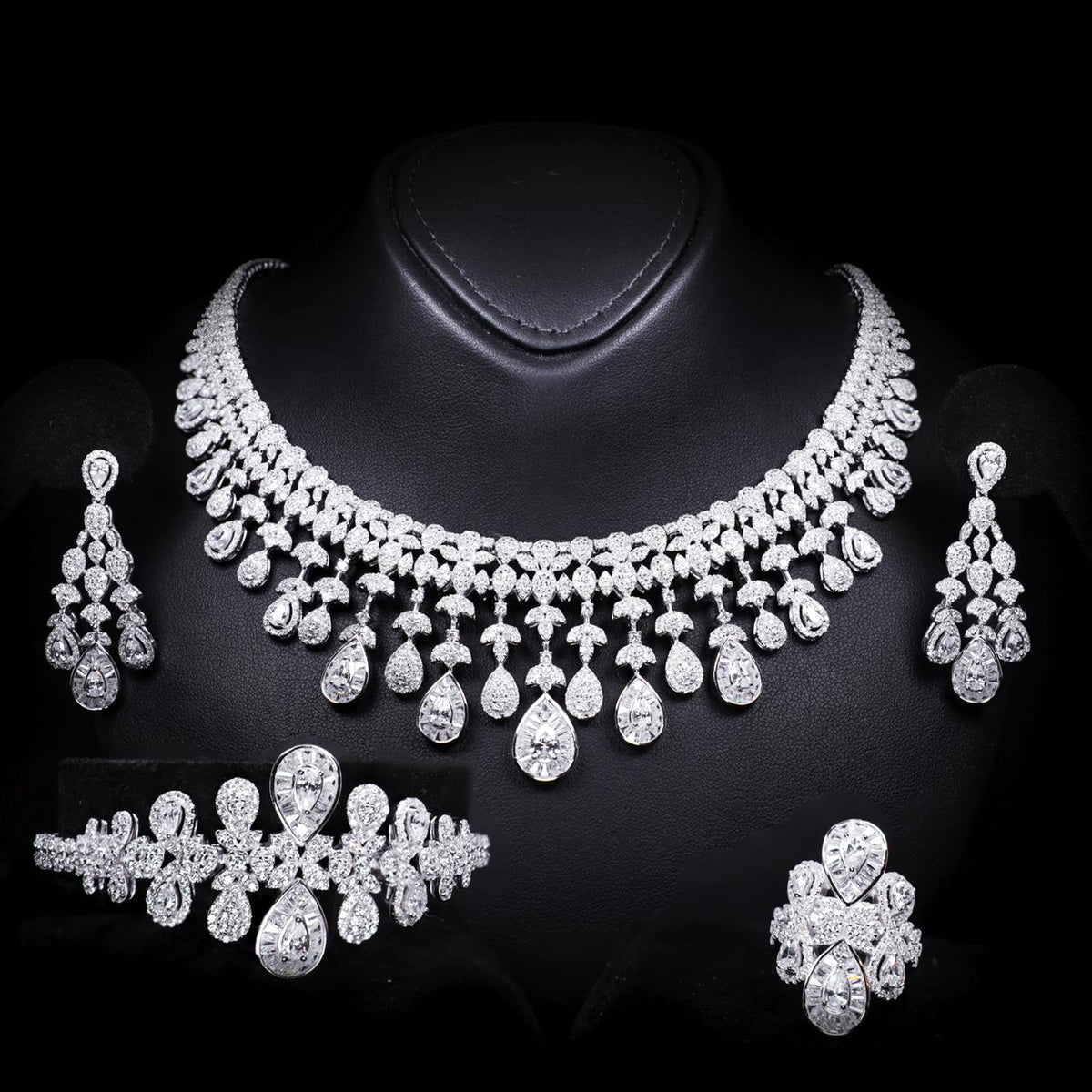 Riana White Luxury Bridal Full Set | 925 Sterling Silver with High-Quality Simulated Diamonds