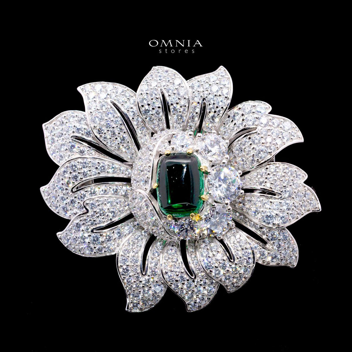Karin Flower Brooch with High-Quality Simulated Diamonds in 925 Sterling Silver