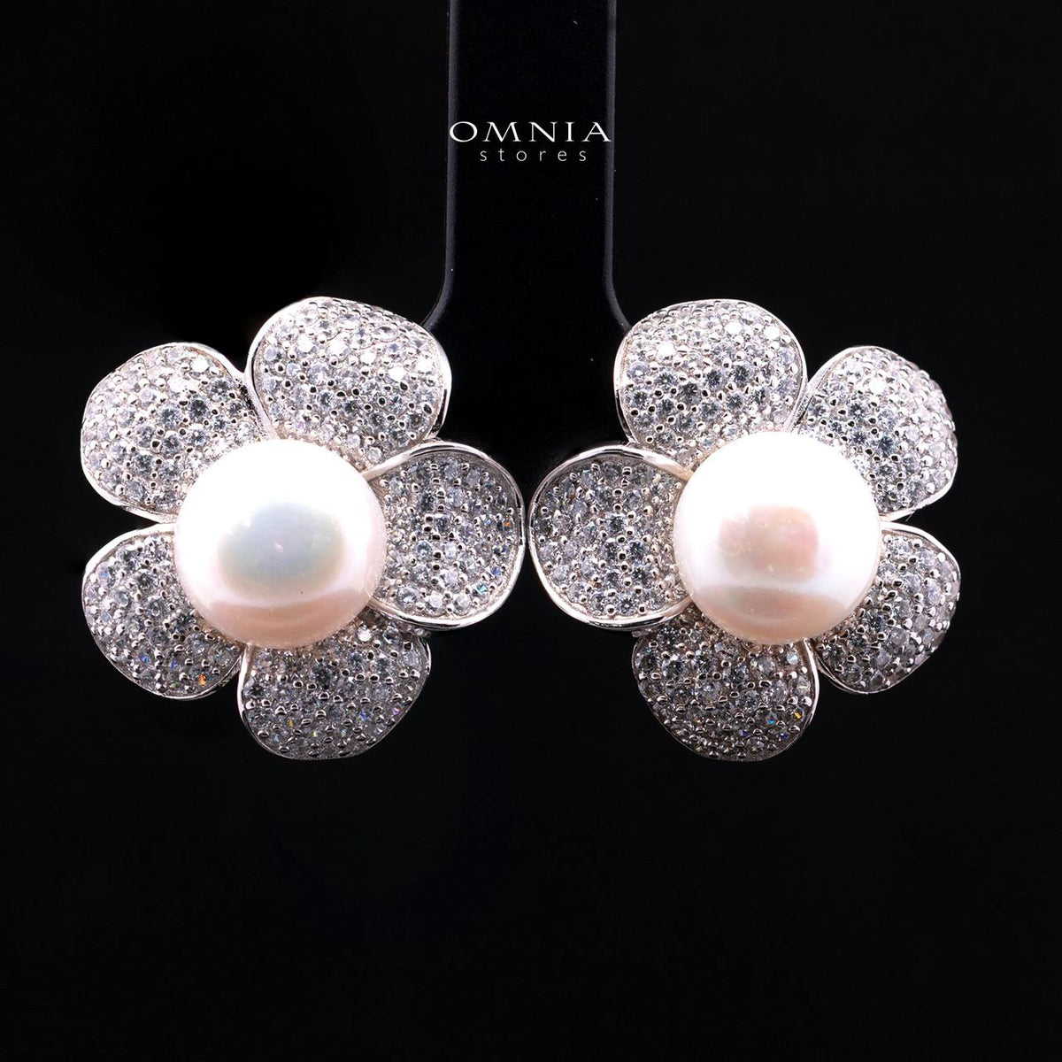 Najaah Floral Fresh Water Pearl Earring in 925 Silver with High-Quality Simulated Diamonds