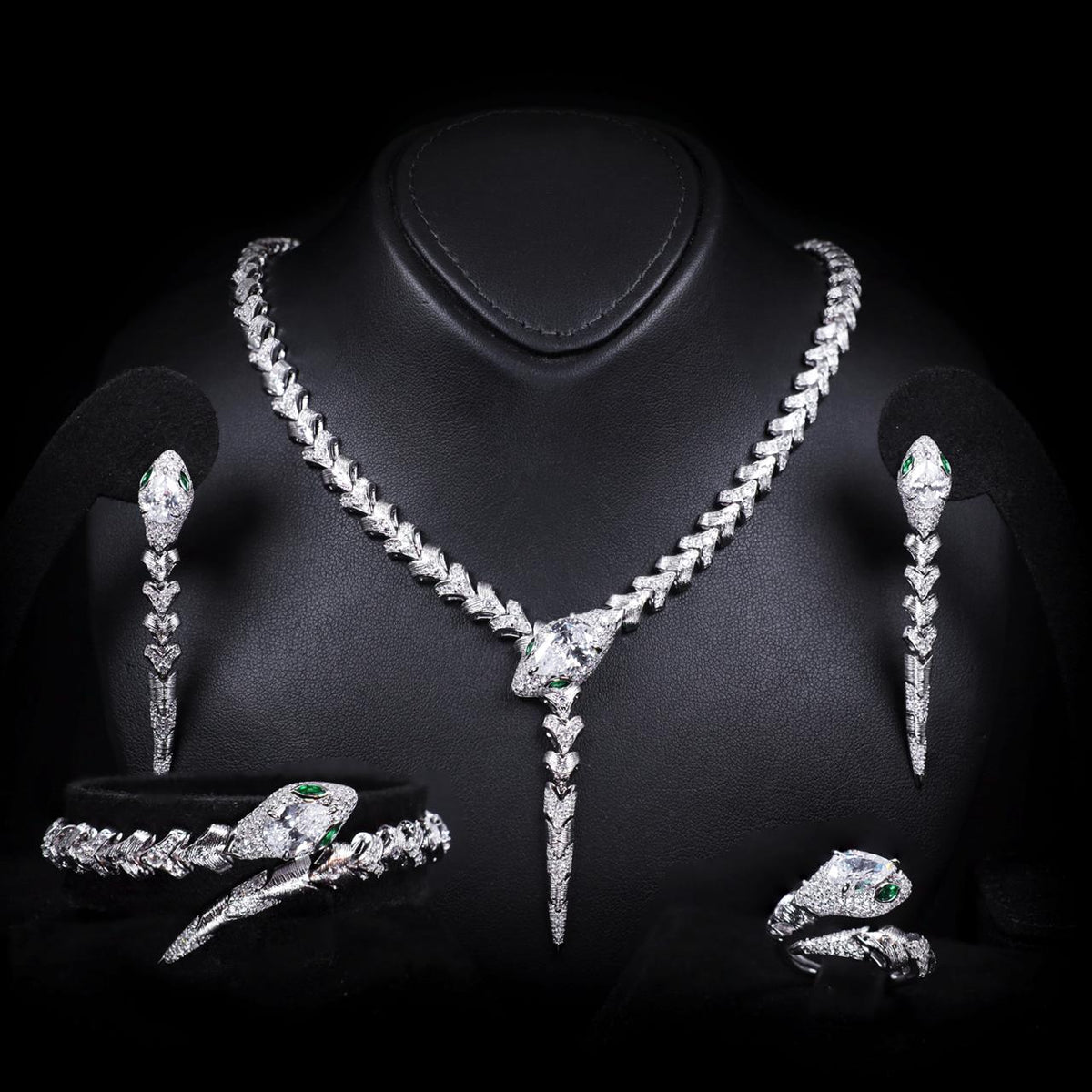 Adriana White Luxury Bridal Full Set with High-Quality Zircon Stones Rhodium Plated