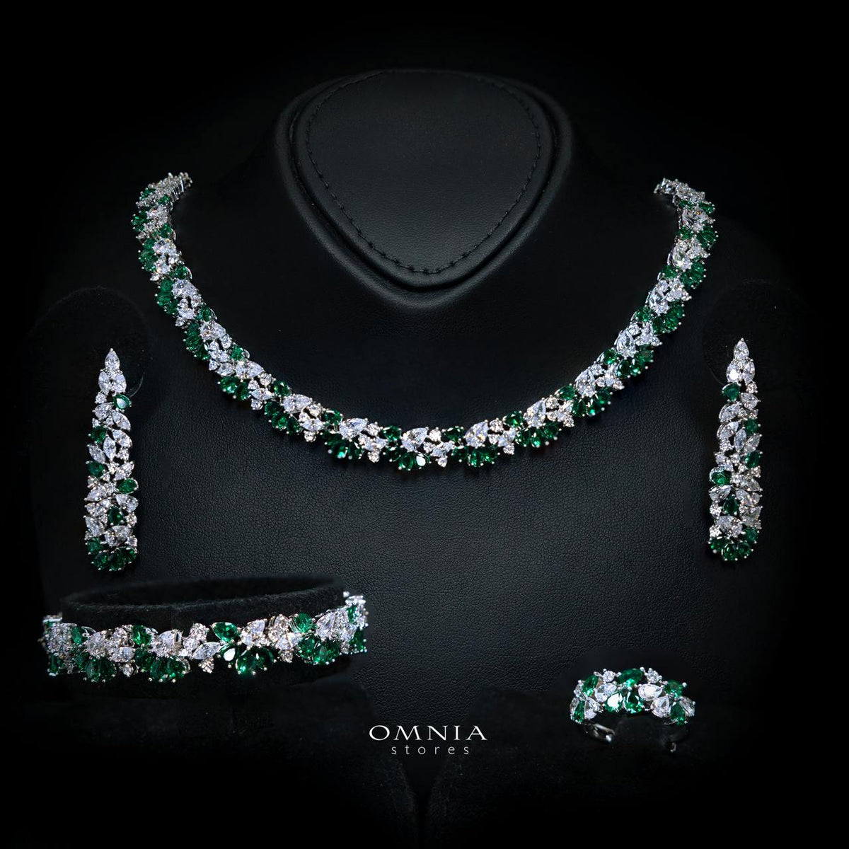 Safira Green Luxury Bridal Full Jewelry Set with High-Quality Premium Simulated Diamonds