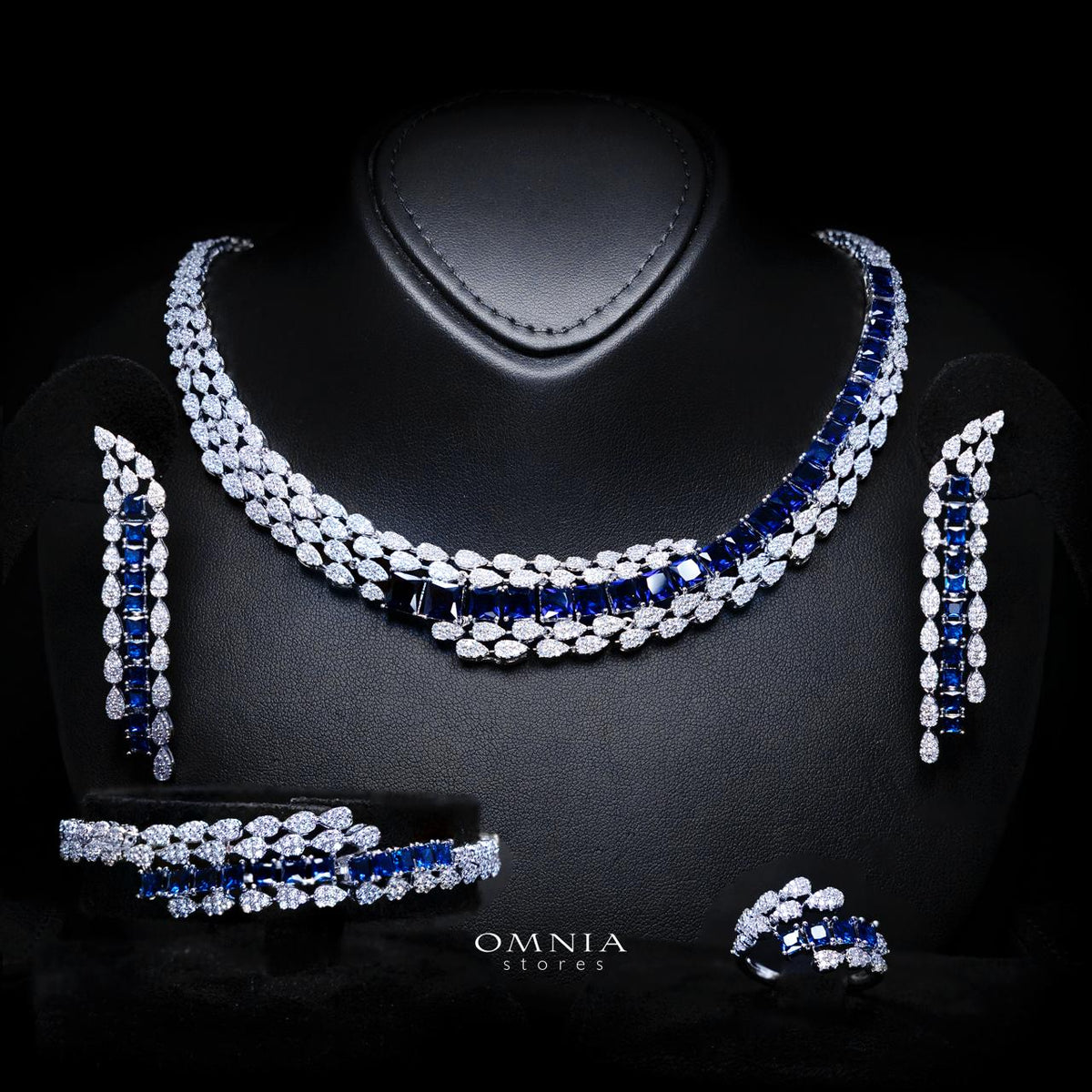 Trinity Blue Luxury Bridal Full Set with High-Quality Simulated Diamonds – Rhodium Plated