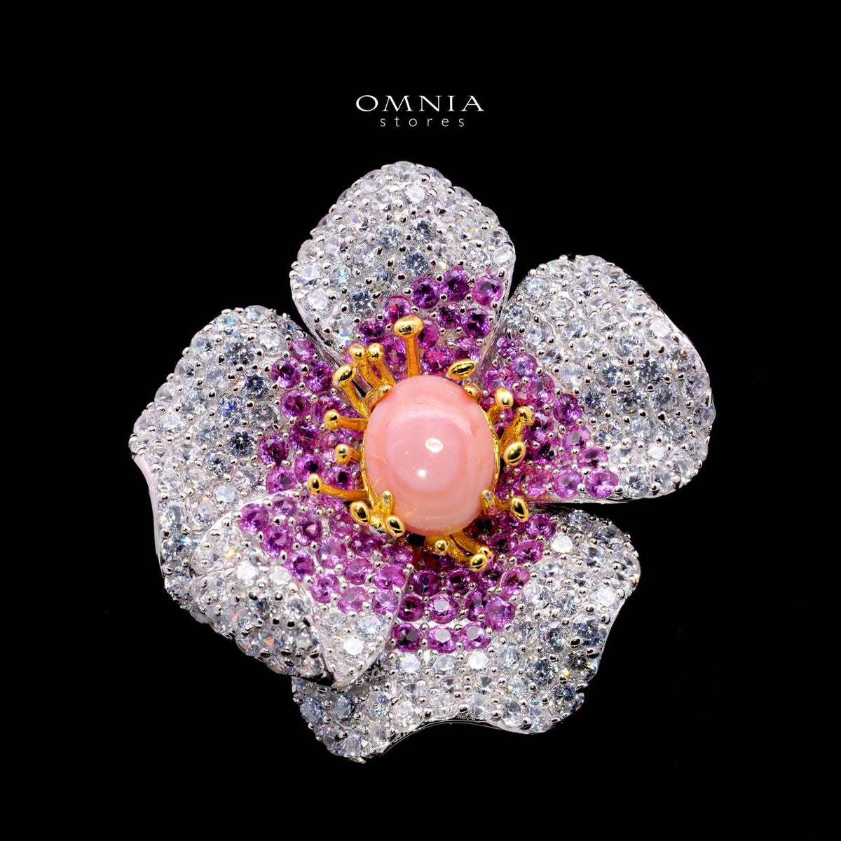 Zendaya Blooming Flower Brooch with High-Quality Simulated Diamonds in 925 Sterling Silver
