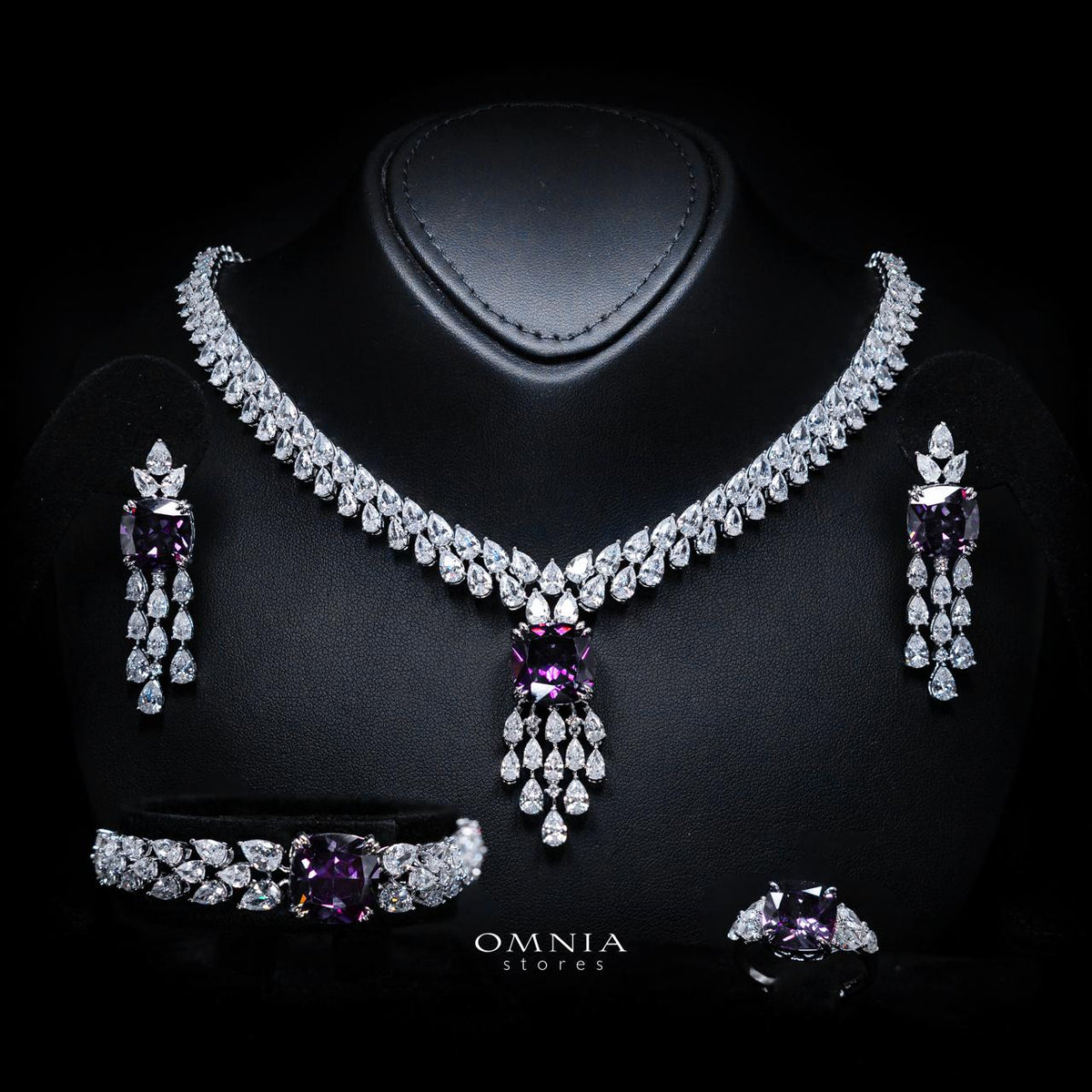 Nazaha Purple Luxury Bridal Full Set with High-Quality Simulated Diamonds – Rhodium Plated