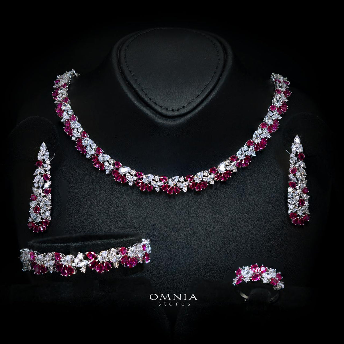Safira Ruby Red Luxury Bridal Full Jewelry Set with High-Quality Premium Simulated Diamonds