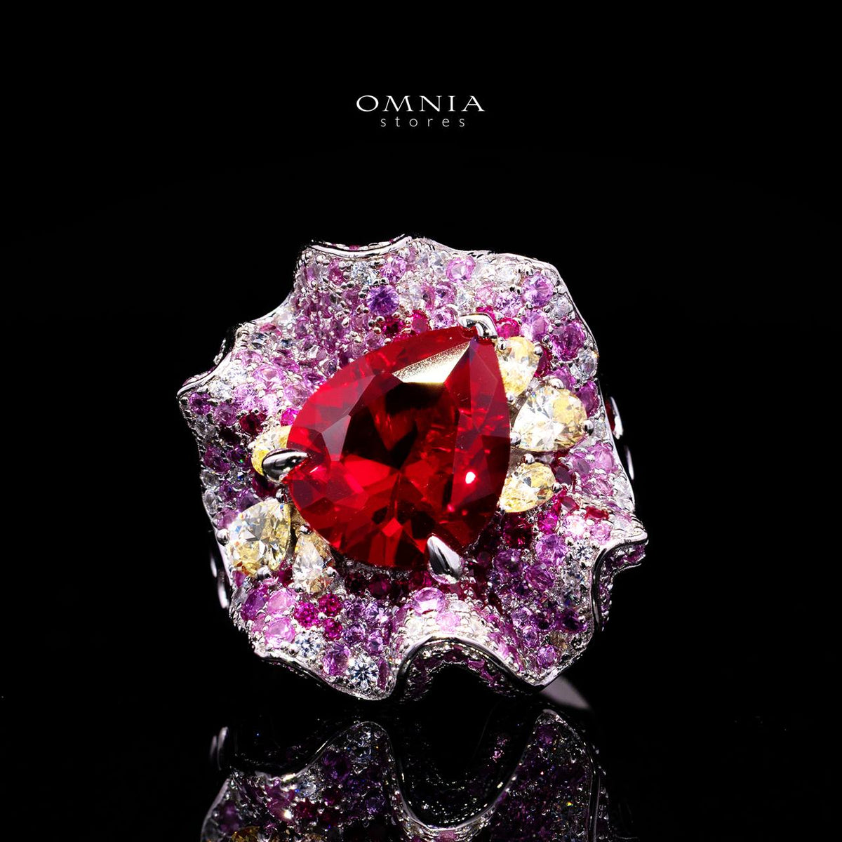 Catriona Red Ring with Certified High-Quality Premium Simulated Diamonds in 925 Sterling Silver