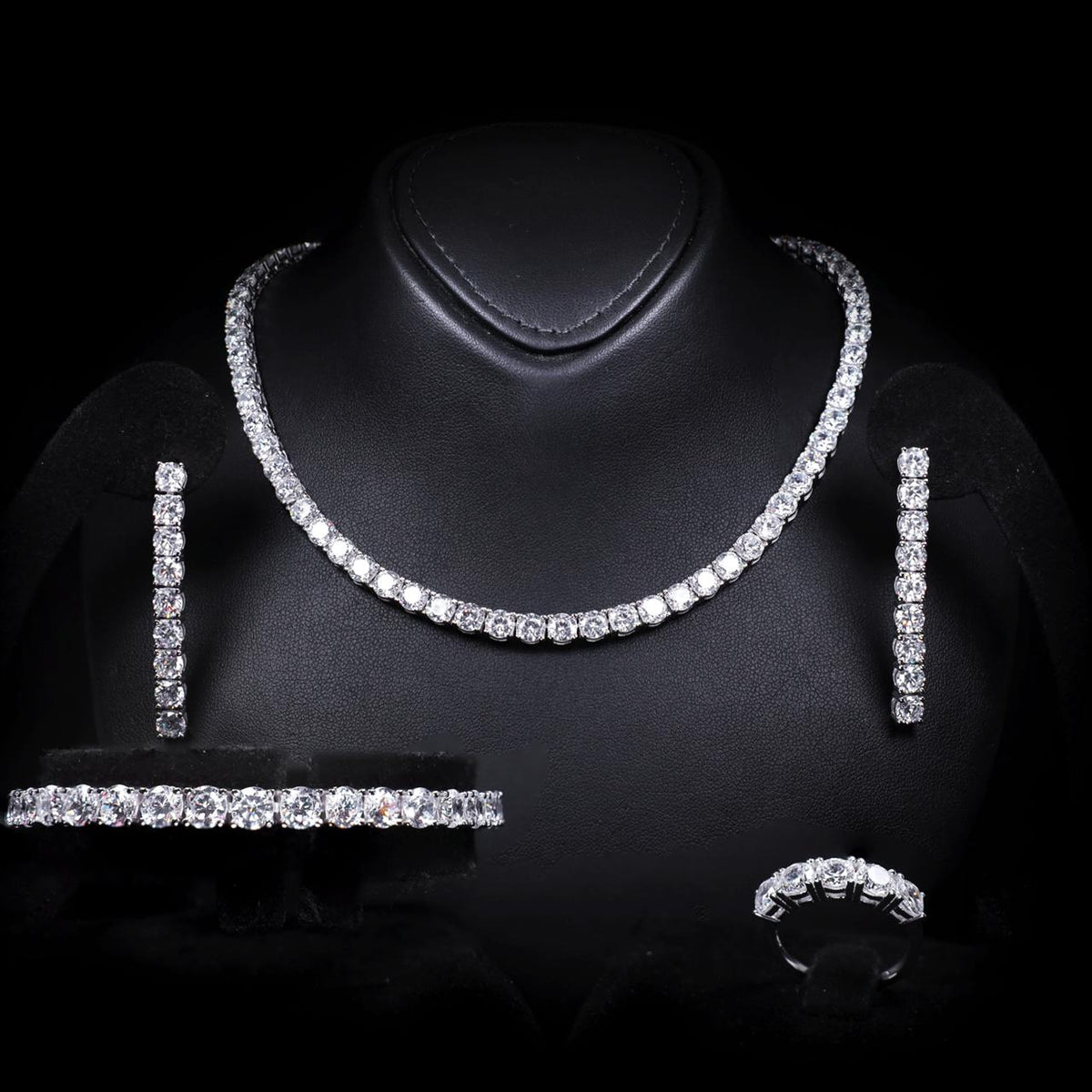 Rowan White Luxury Bridal Full Set | 925 Sterling Silver with High-Quality Simulated Diamonds