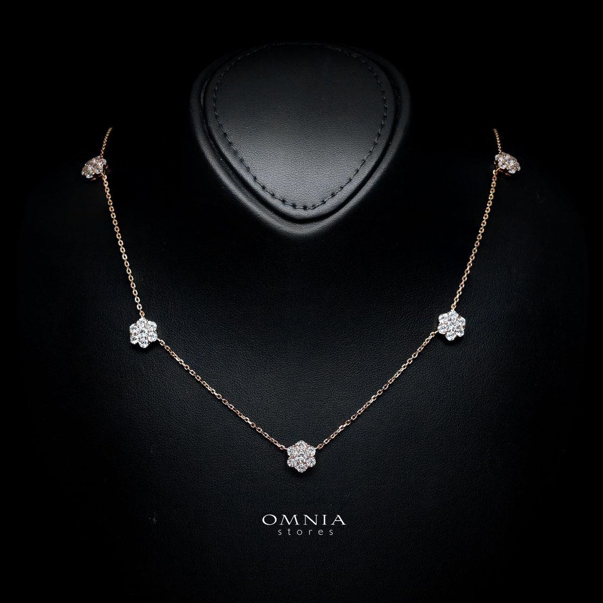 Elsie Rose Gold Floral Necklace with Certified Premium Simulated Diamonds in 925 Sterling Silver