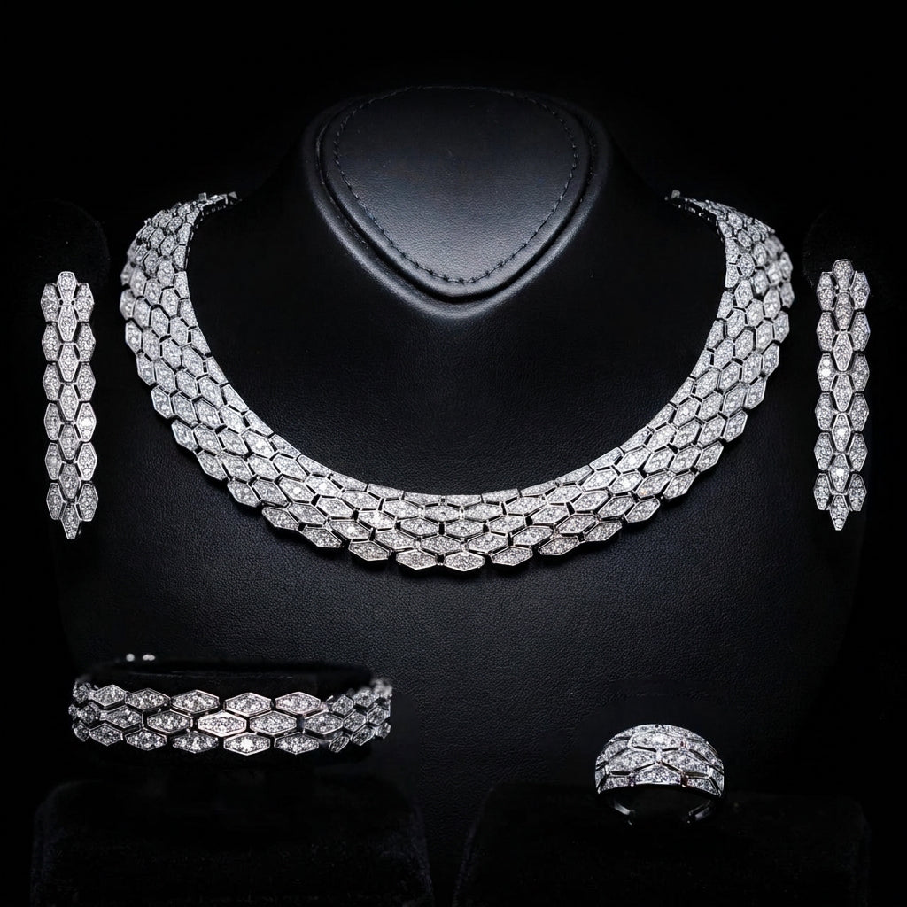 Omnia Coleen Luxury Bridal Full Set In High Quality Zircon Stone Premium Rhodium Plated