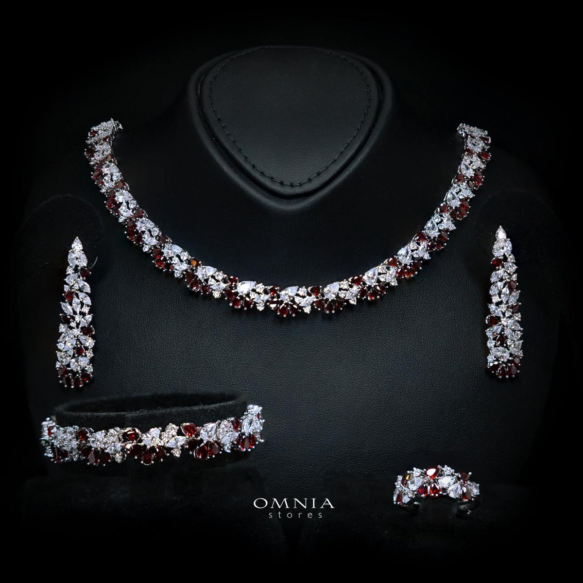Safira Red Luxury Bridal Full Jewelry Set with High-Quality Premium Simulated Diamonds