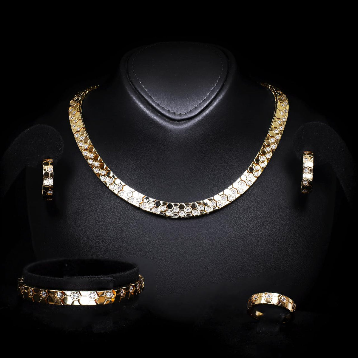 Rana Gold Luxury Bridal Full Set High-Quality Zircon Stones with Rhodium-Plated Finish