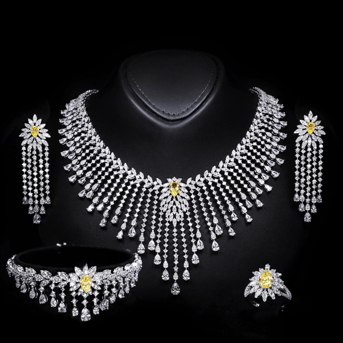 Myra Yellow Luxury Bridal Full Set with High-Quality Zircon Stones Rhodium-Plated Finish