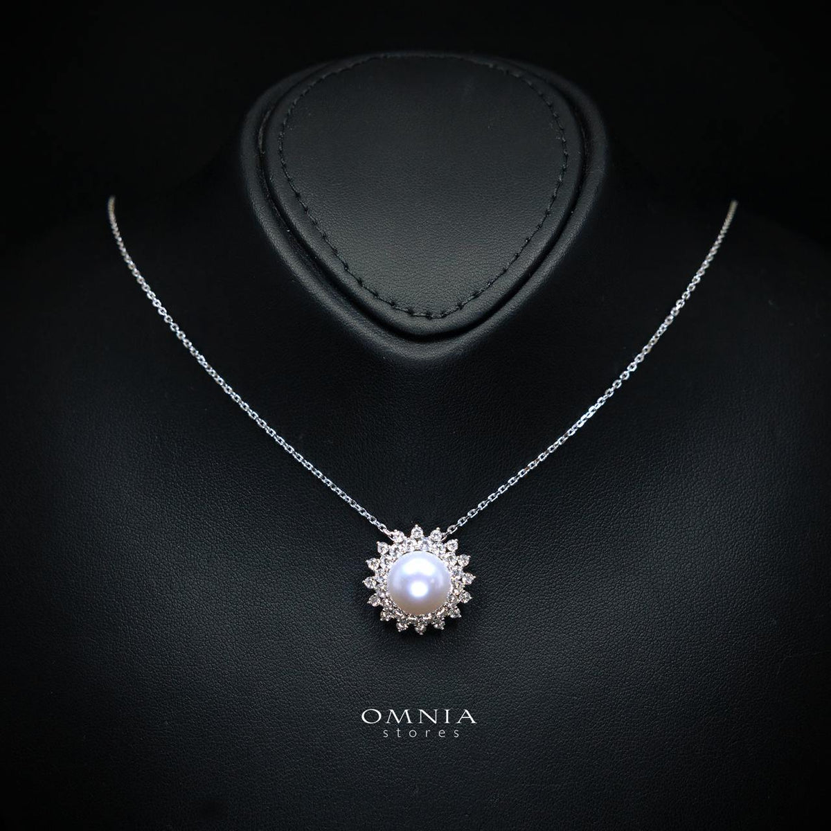 Tasneema Pearl Necklace with High-Quality Premium Simulated Diamonds in 925 Sterling Silver