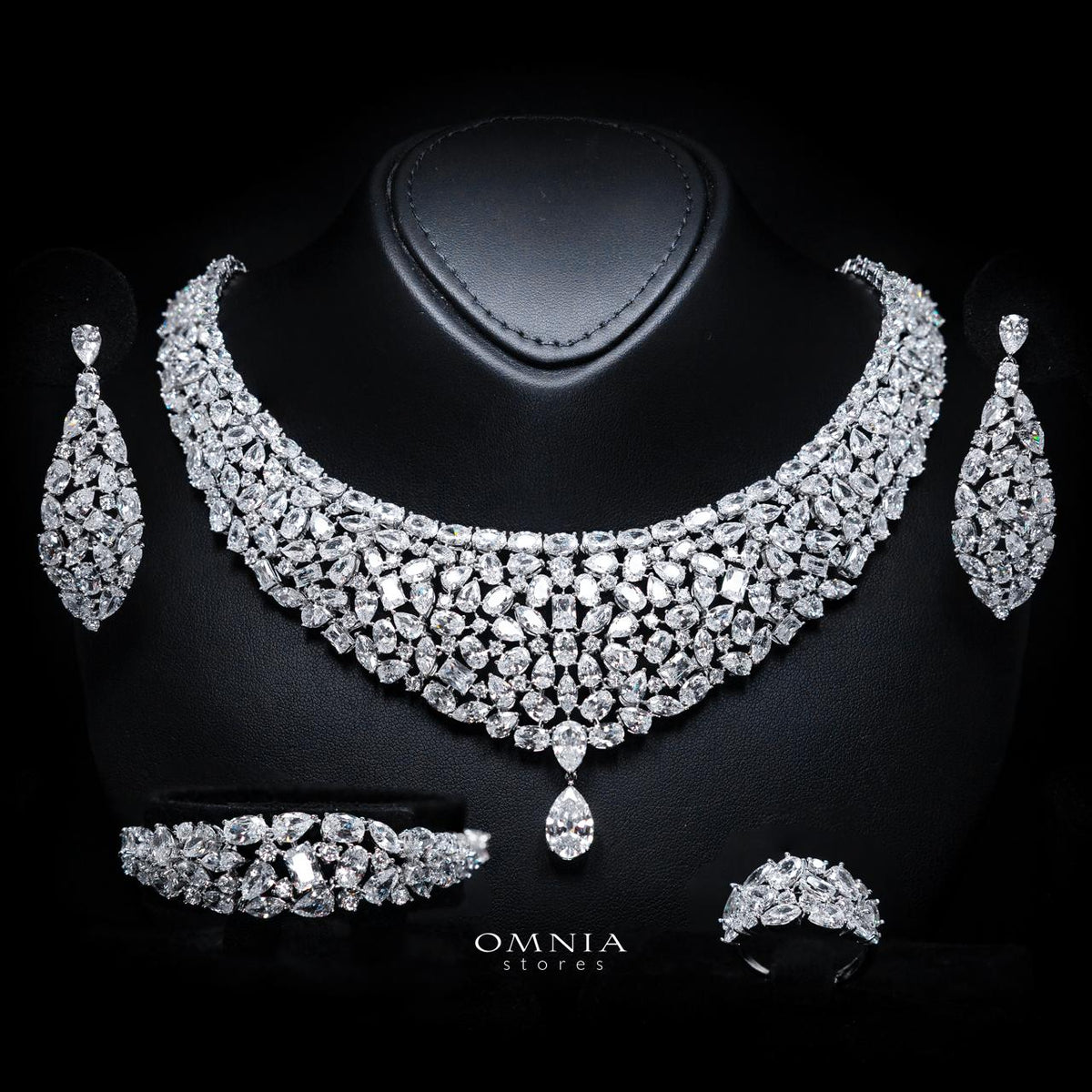 Omnia Maya White Luxury Bridal Full Set In High Quality Zircon Stone Premium Rhodium Plated