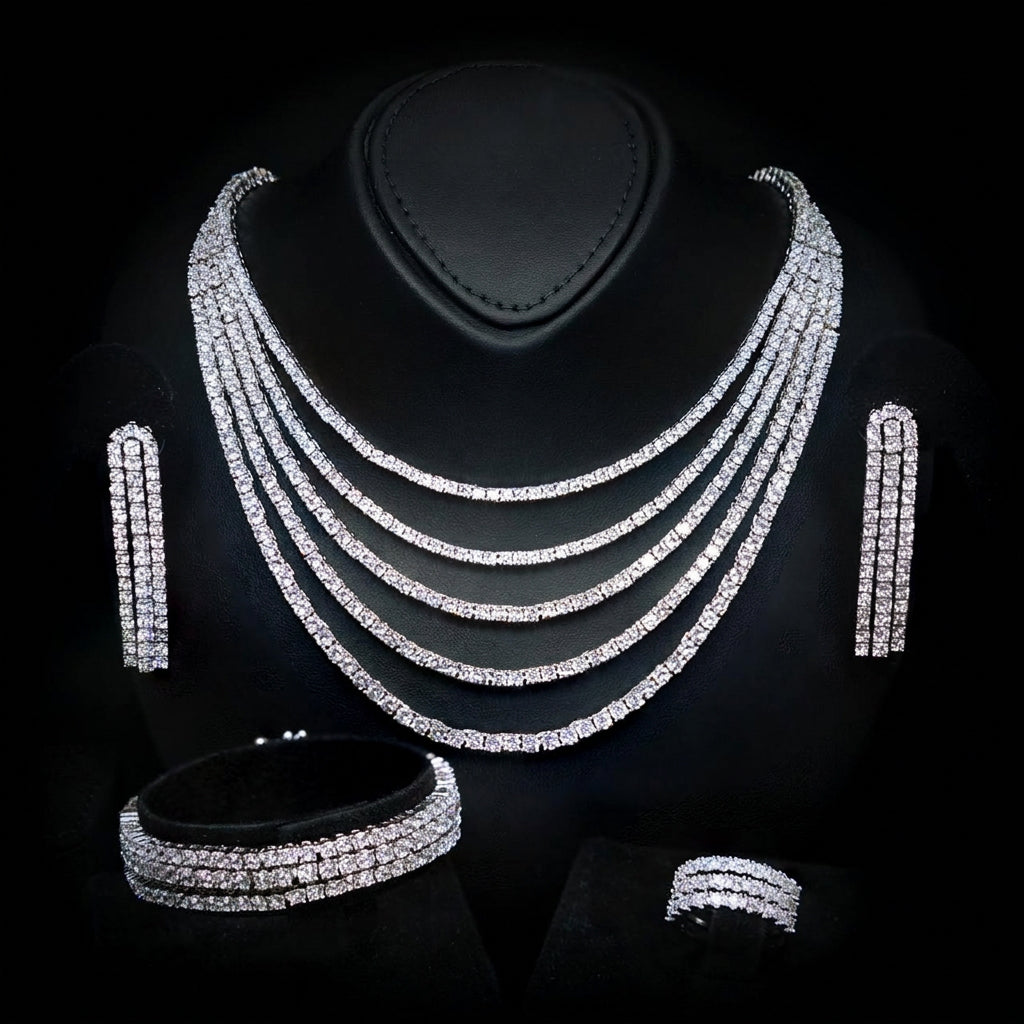 Omnia Yasmira White Luxury Bridal Full Set with High Quality Zircon Stone Premium Rhodium Plated