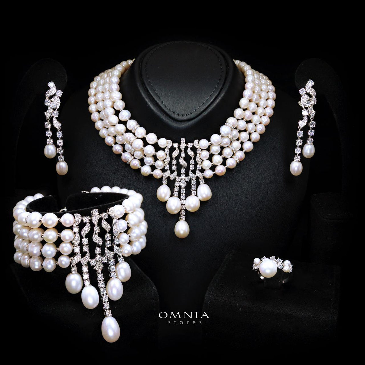 Omnia Behati Fresh Real Water Pearl Set In 925 Silver High Quality Simulated diamonds