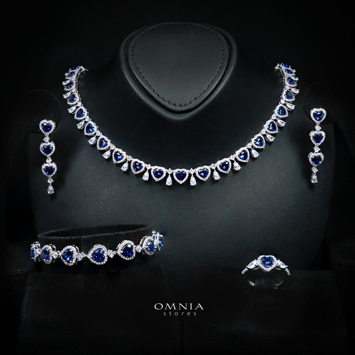 Talina Blue Luxury Bridal Full Jewelry Set with High-Quality Premium Simulated Diamonds-Rhodium-Plated