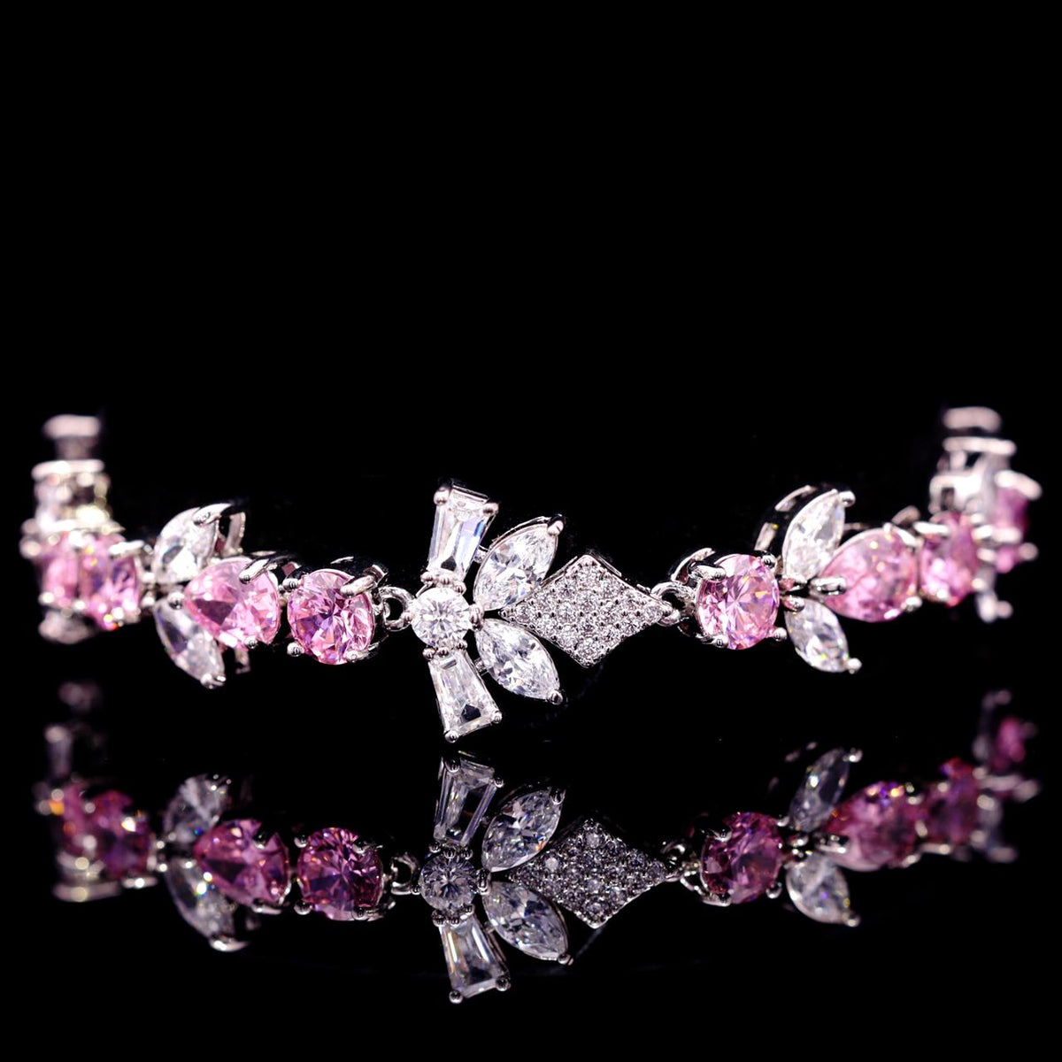 Vionna Pink Luxury Bridal Bracelet with High-Quality Zircon Stones Rhodium-Plated Finish