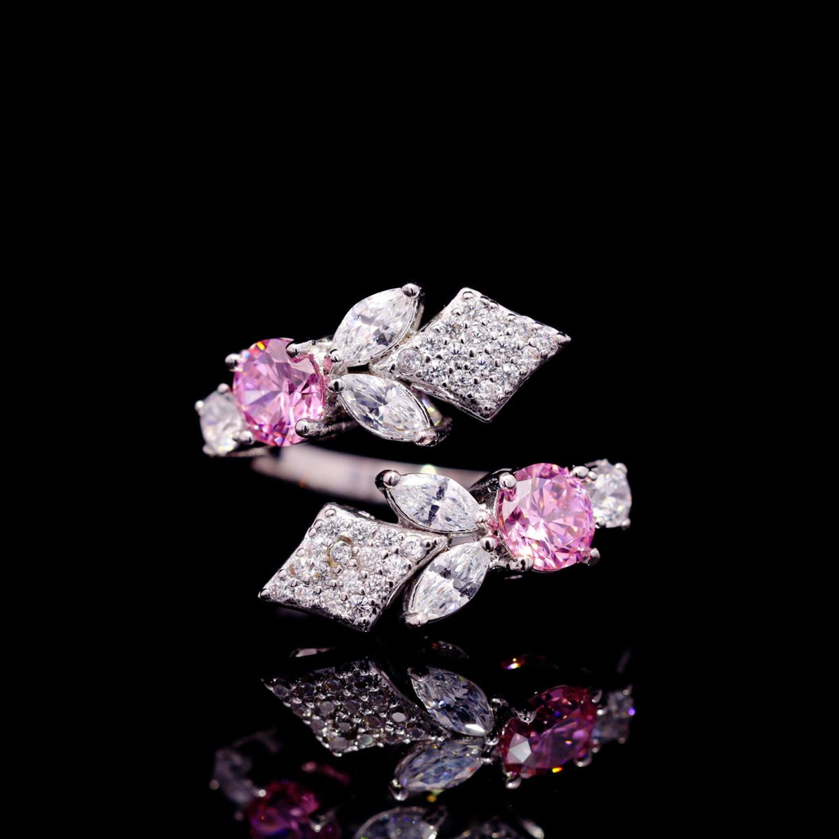 Vionna Pink Luxury Bridal Ring with High-Quality Zircon Stones Rhodium-Plated Finish